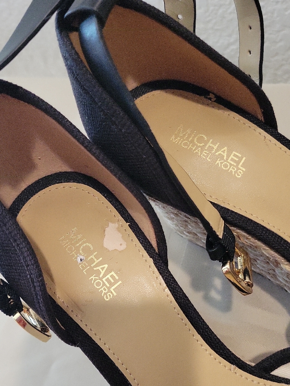 Michael Kors Black Espadrille Wedge Sandals with Ankle Strap - Picture 3 of 9
